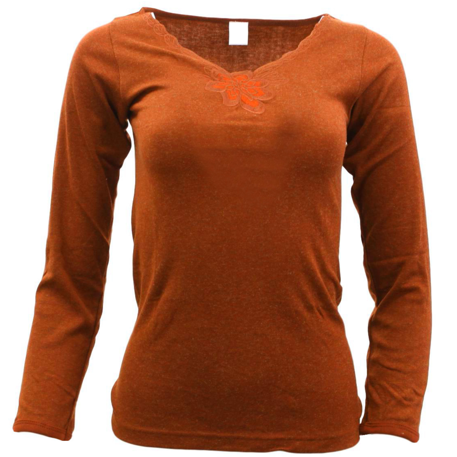 Womens Merino Wool Blend Thermal V Neck Long Sleeve Top - Burgundy (Spencer Base Layer)-5