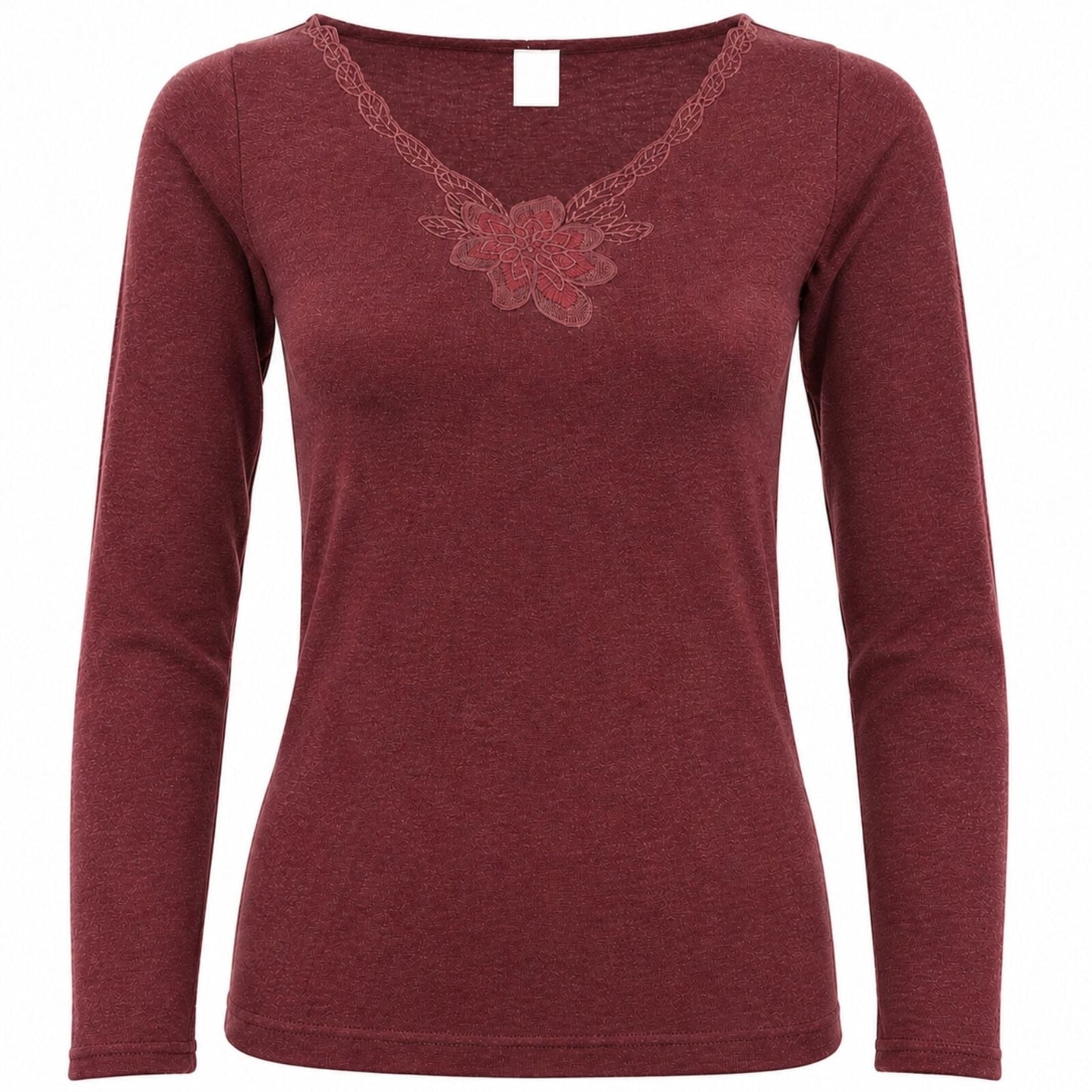 Womens Merino Wool Blend Thermal V Neck Long Sleeve Top - Burgundy (Spencer Base Layer)-3