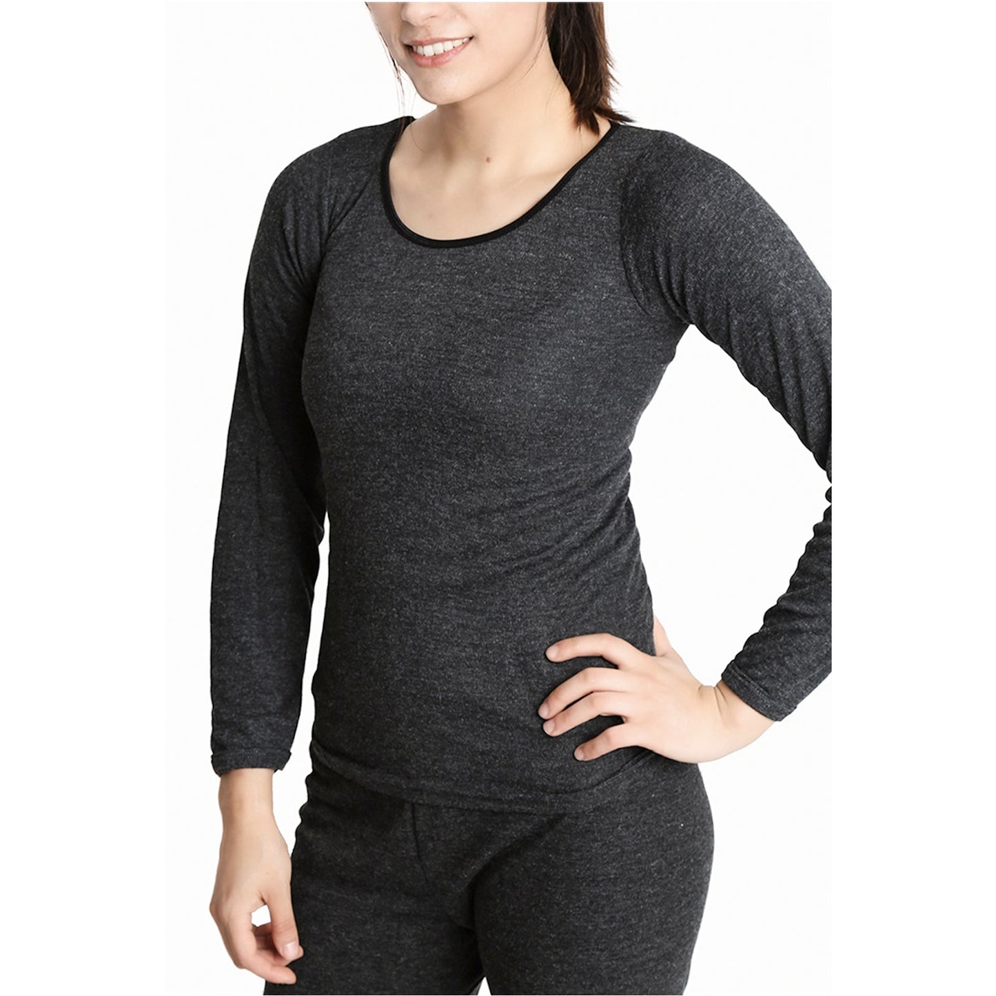 Womens Merino Wool Blend Thermal Long Sleeve Top - Black (Spencer Base Layer)-5