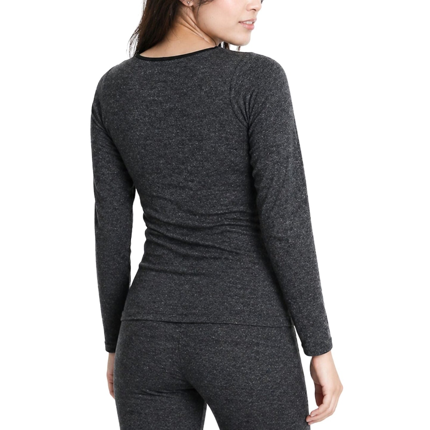 Womens Merino Wool Blend Thermal Long Sleeve Top - Black (Spencer Base Layer)-3