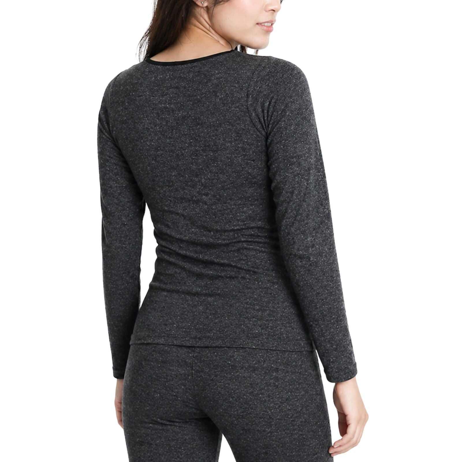 Womens Merino Wool Blend Thermal Long Sleeve Top - Black (Spencer Base Layer)-3