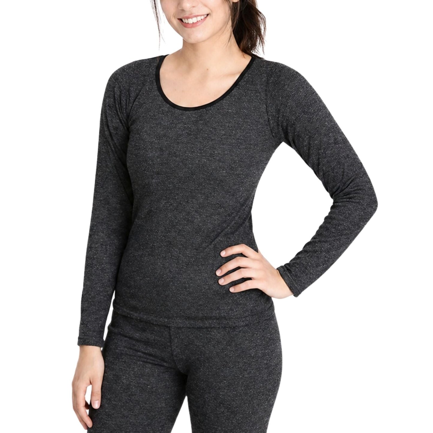 Womens Merino Wool Blend Thermal Long Sleeve Top - Black (Spencer Base Layer)-0