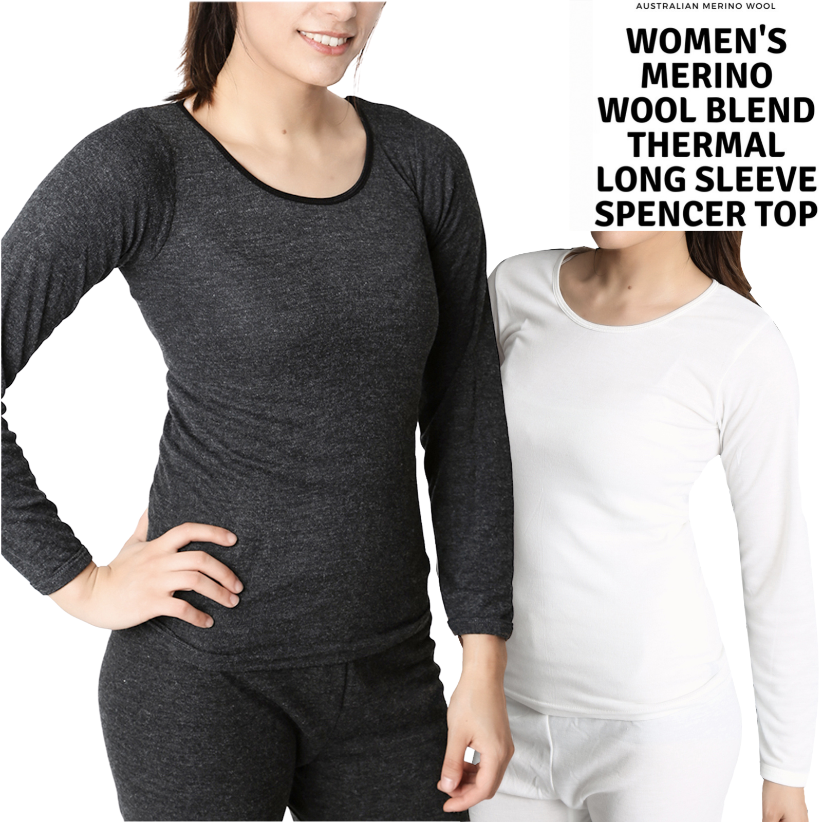 Ladies Merino Wool Blend Long Sleeve Thermal Spencer Top Underwear Thermals-1