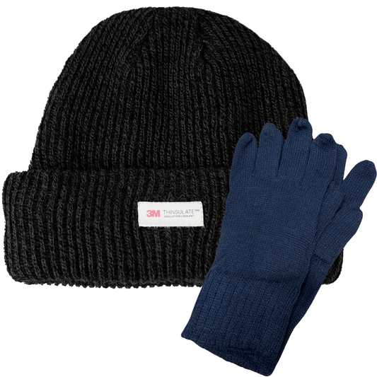 2pc Mens 3M Thinsulate Winter Set - Beanie Hat & Knitted Gloves-0