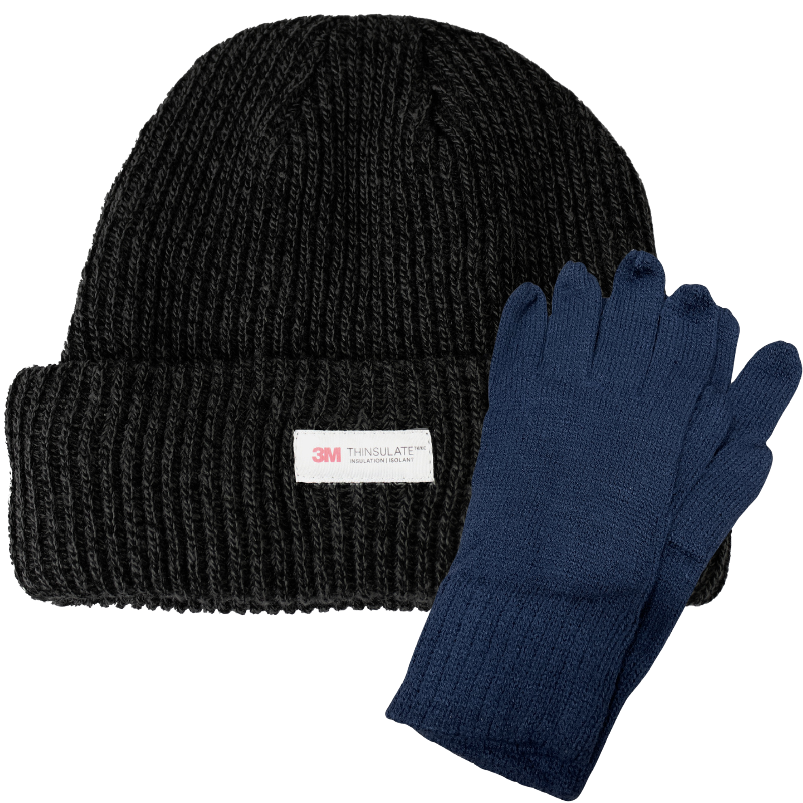 2pc Mens 3M Thinsulate Winter Set - Beanie Hat & Knitted Gloves-1