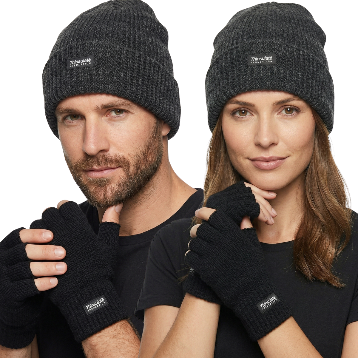 2pcs Set 3M Thinsulate Beanie Hat + Fingerless Knit Gloves Insulation Thermal