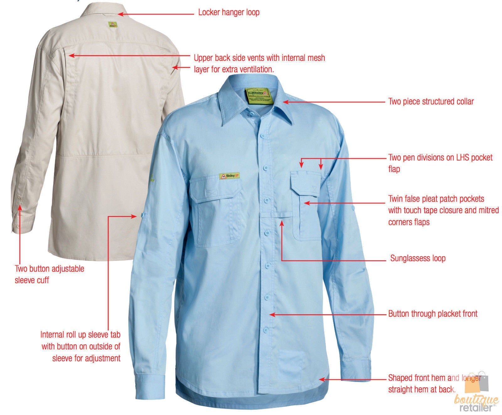 BISLEY Insect Protection Fishing Shirt Long Sleeve Casual Business Work Cotton-3
