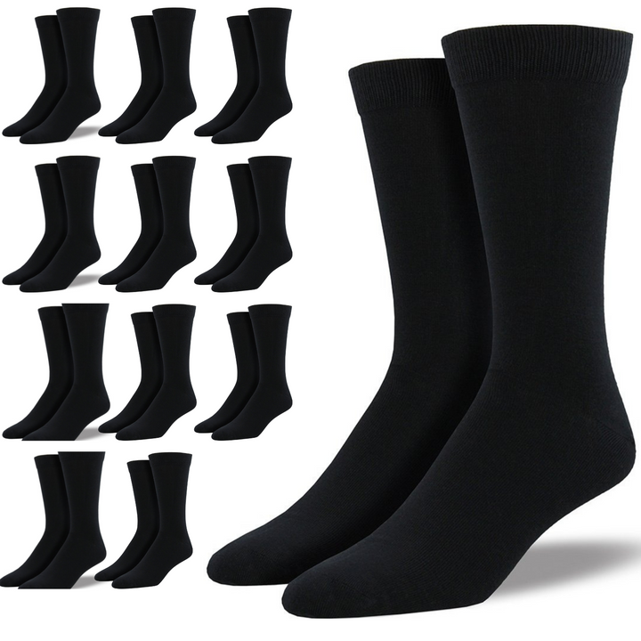 12 Pairs Bamboo Derived Loose Top Socks Diabetic Comfort Circulation - Black
