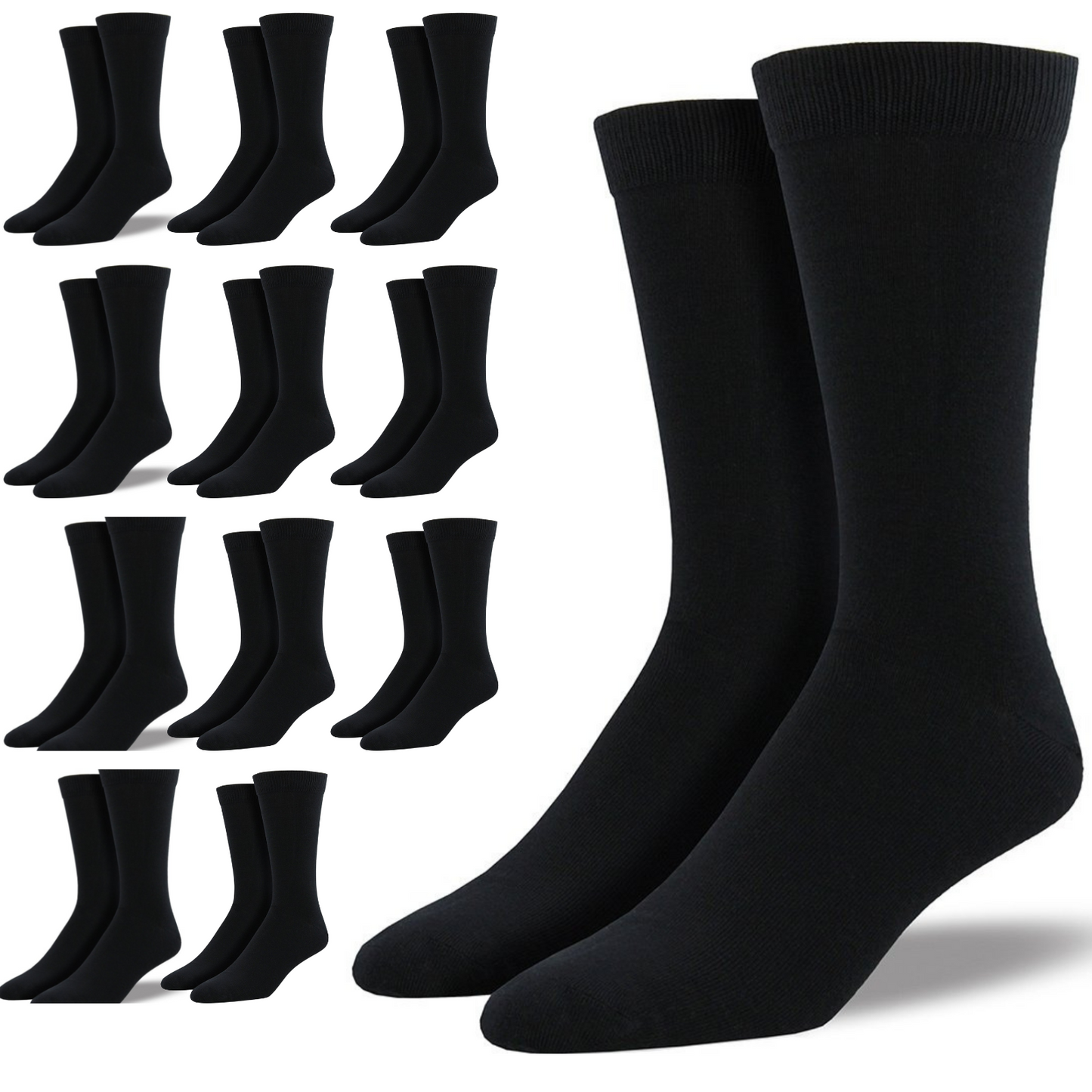 12 Pairs Bamboo Derived Loose Top Socks Diabetic Comfort Circulation - Black