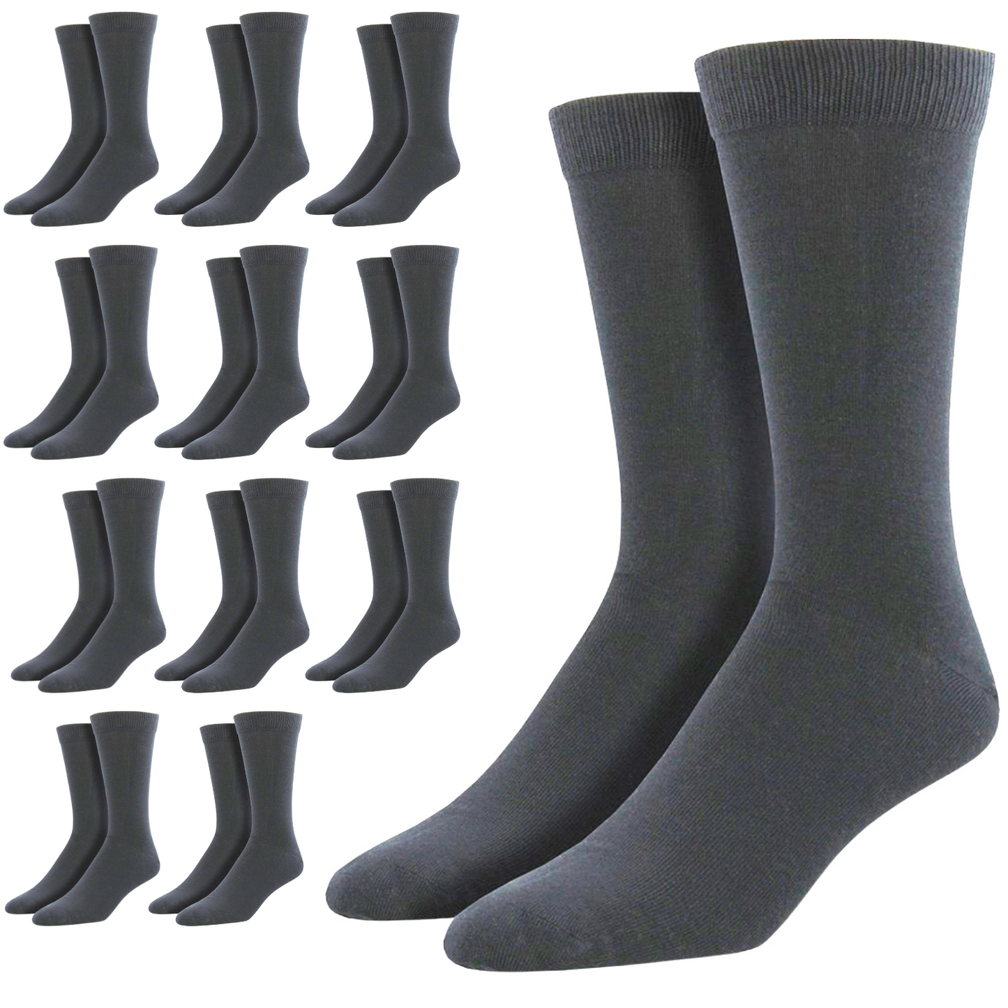 12 Pairs Bamboo Derived Loose Top Socks Diabetic Comfort Circulation - Grey