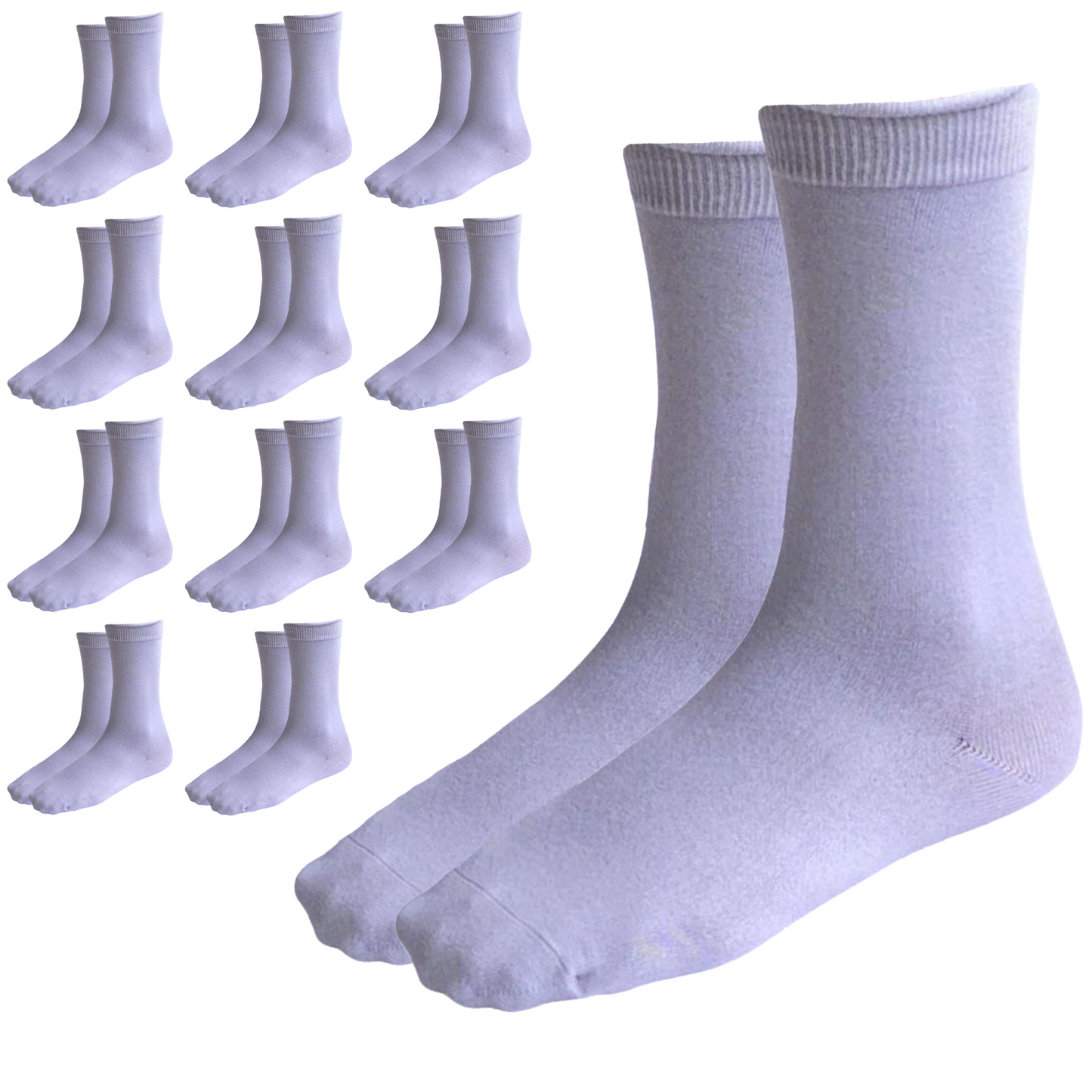 12 Pairs Bamboo Derived Loose Top Socks Diabetic Comfort Circulation - White