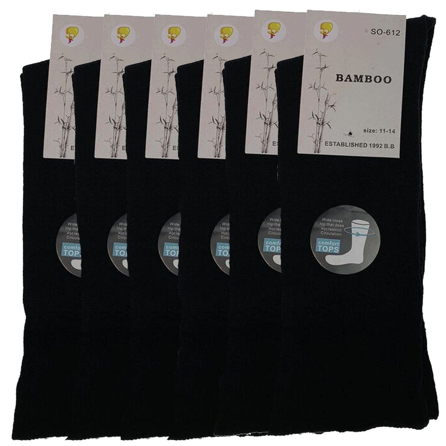 6 Pairs Bamboo Derived Loose Top Socks Diabetic Comfort Circulation - Black