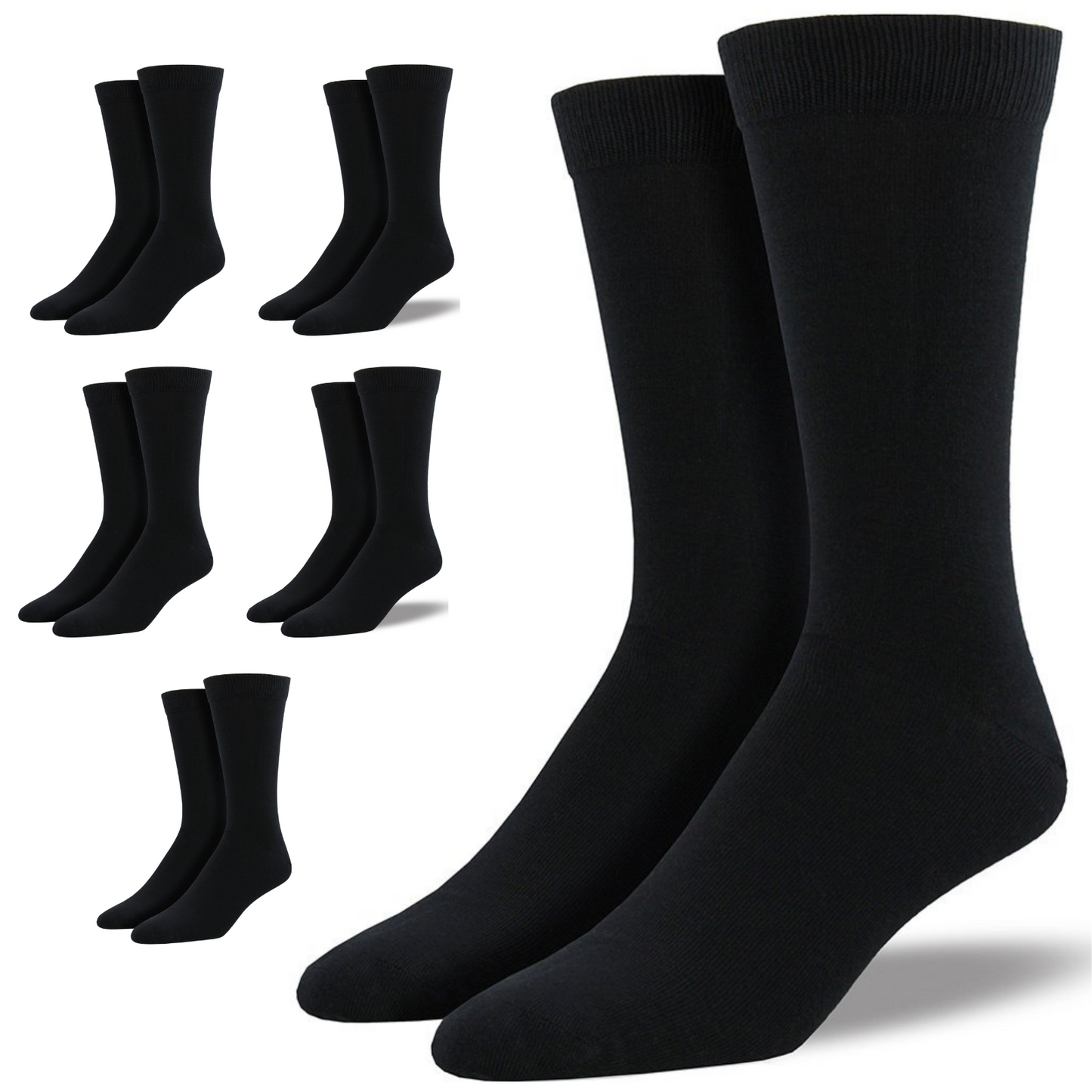 6 Pairs Bamboo Derived Loose Top Socks Diabetic Comfort Circulation - Black