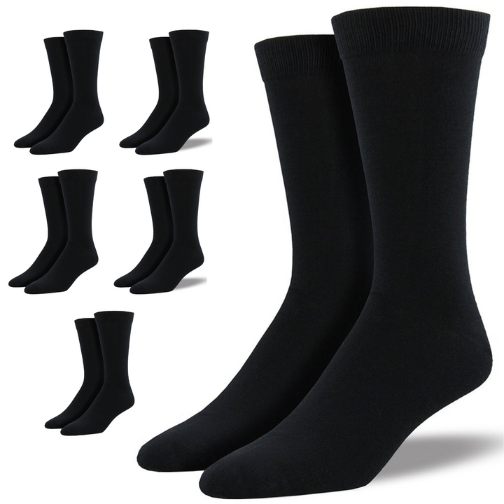 6 Pairs Bamboo Derived Loose Top Socks Diabetic Comfort Circulation - Black