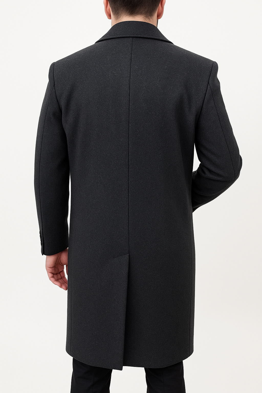 Bossini Lapel Trench Coat Jacket Winter Overcoat w/ Cashmere - Charcoal - Small
