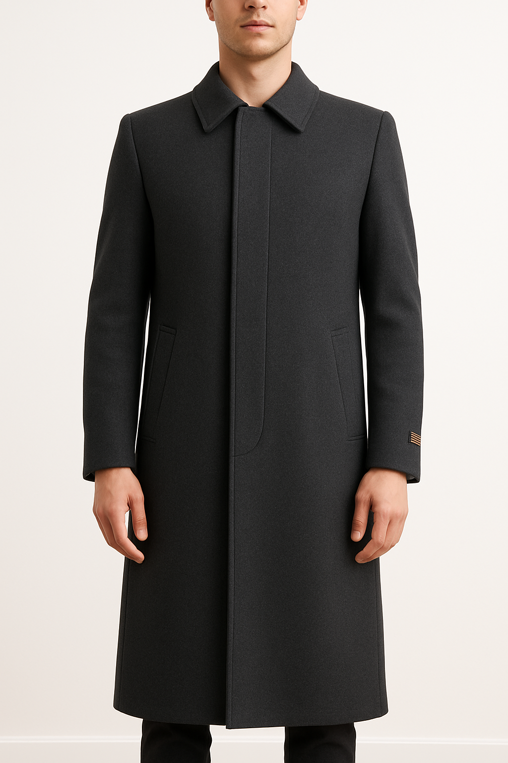 Bossini Lapel Trench Coat Jacket Winter Overcoat w/ Cashmere - Charcoal - Small