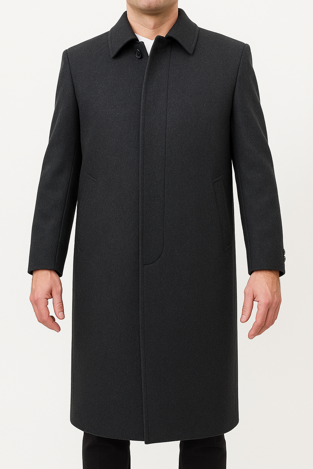 Bossini Lapel Trench Coat Jacket Winter Overcoat w/ Cashmere - Charcoal - Small