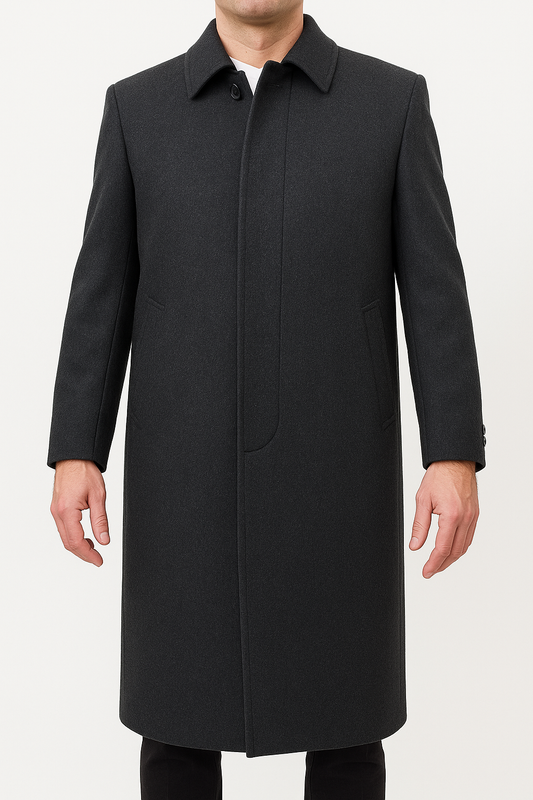Bossini Lapel Trench Coat Jacket Winter Overcoat w/ Cashmere - Charcoal - Small