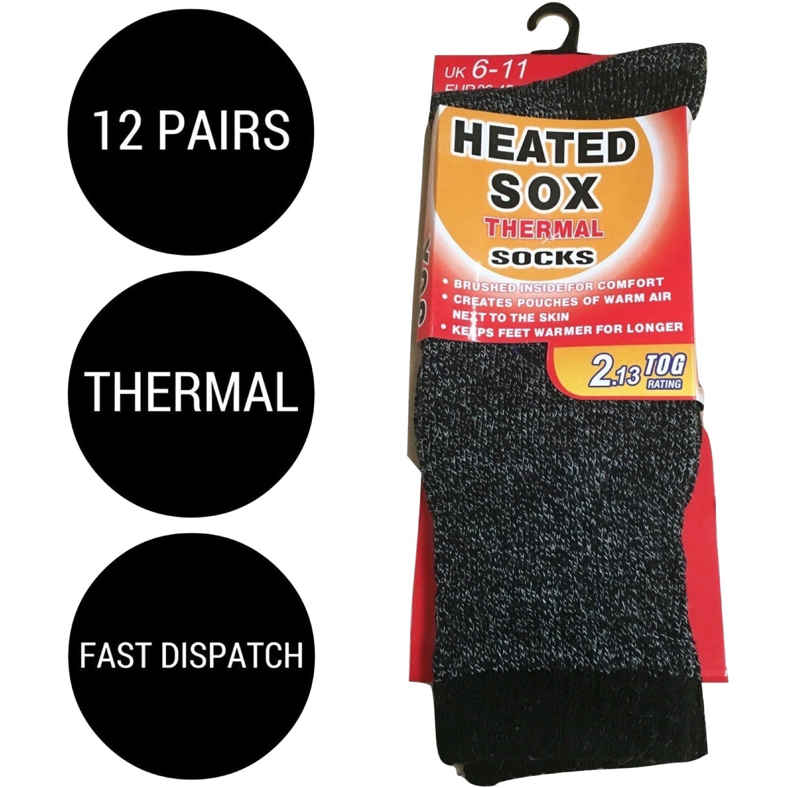 12 Pairs Thermal Heated Socks w/ BONUS Hot Water Bottle Warm Winter Pack-2
