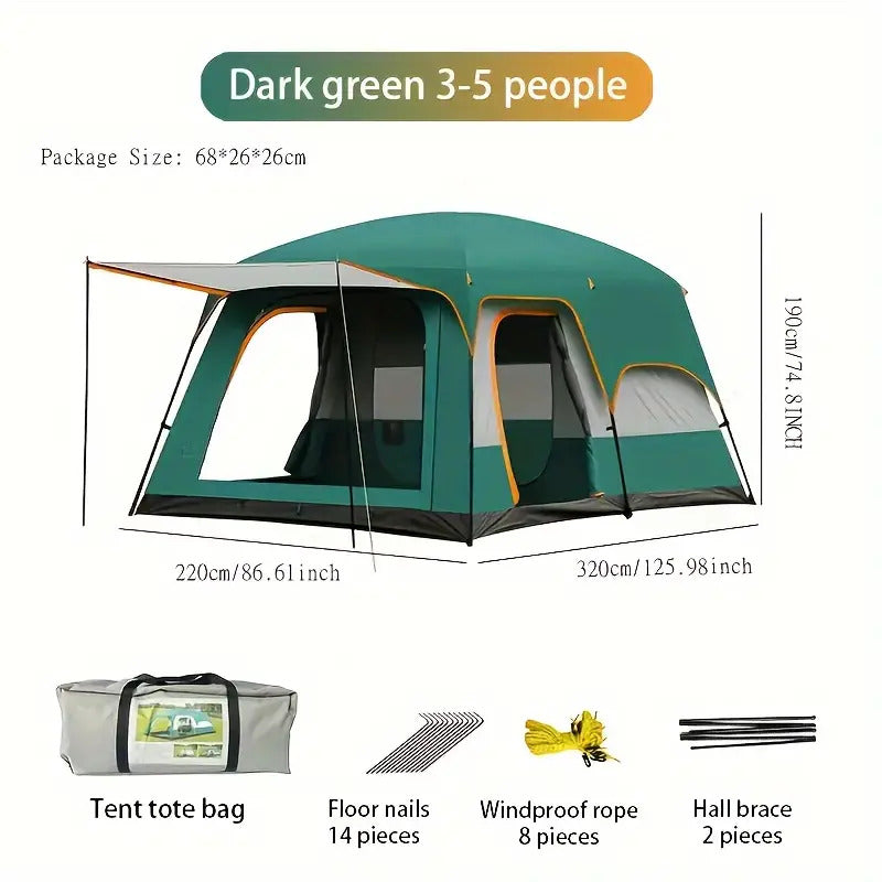 Tasman 3-5 Person Tent Camping Hiking Festival Pop Up Sleeping - Green-2
