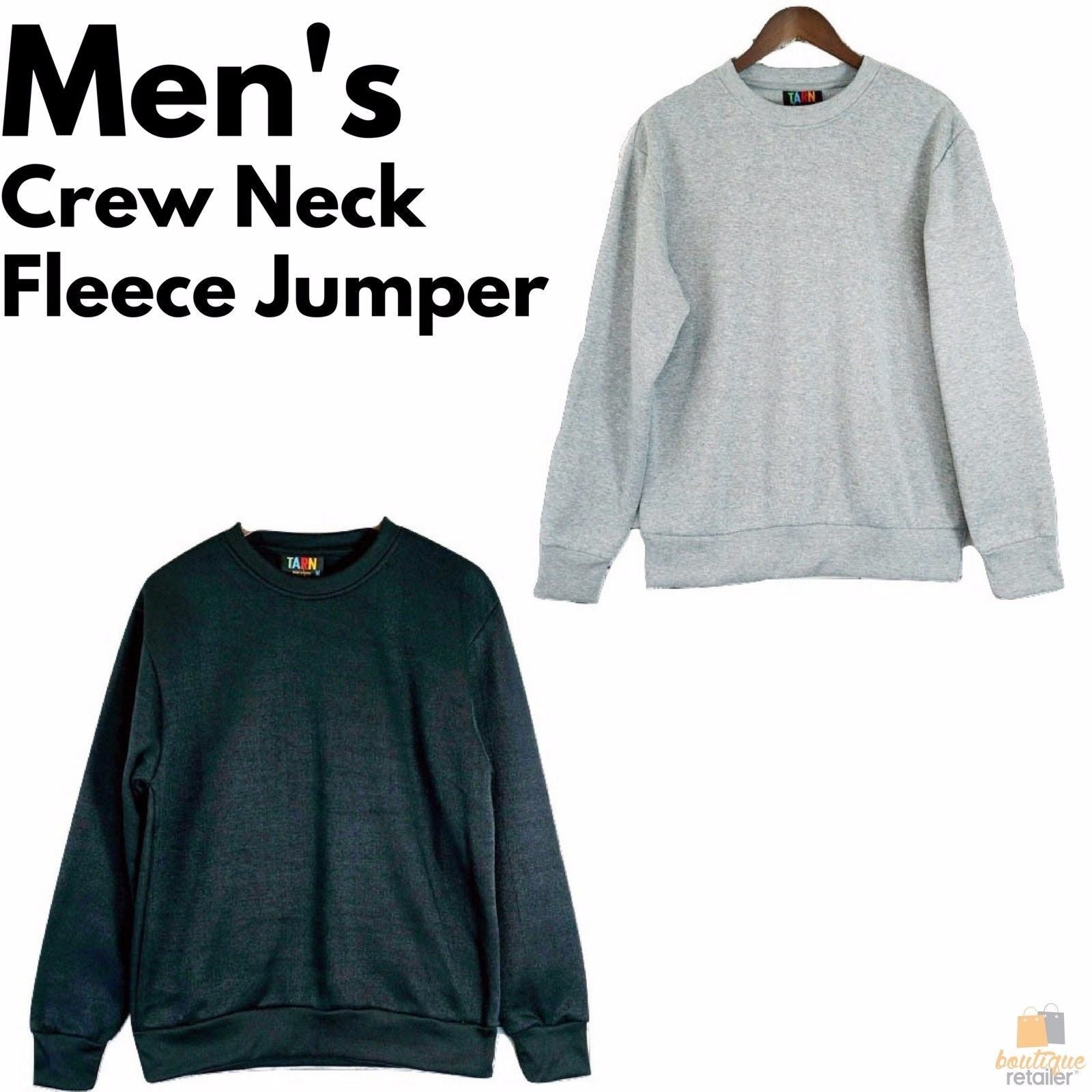 Adult Mens Crew Neck Jumper Sweater Fleece Blank Plain Pullover Top Winter Warm-1