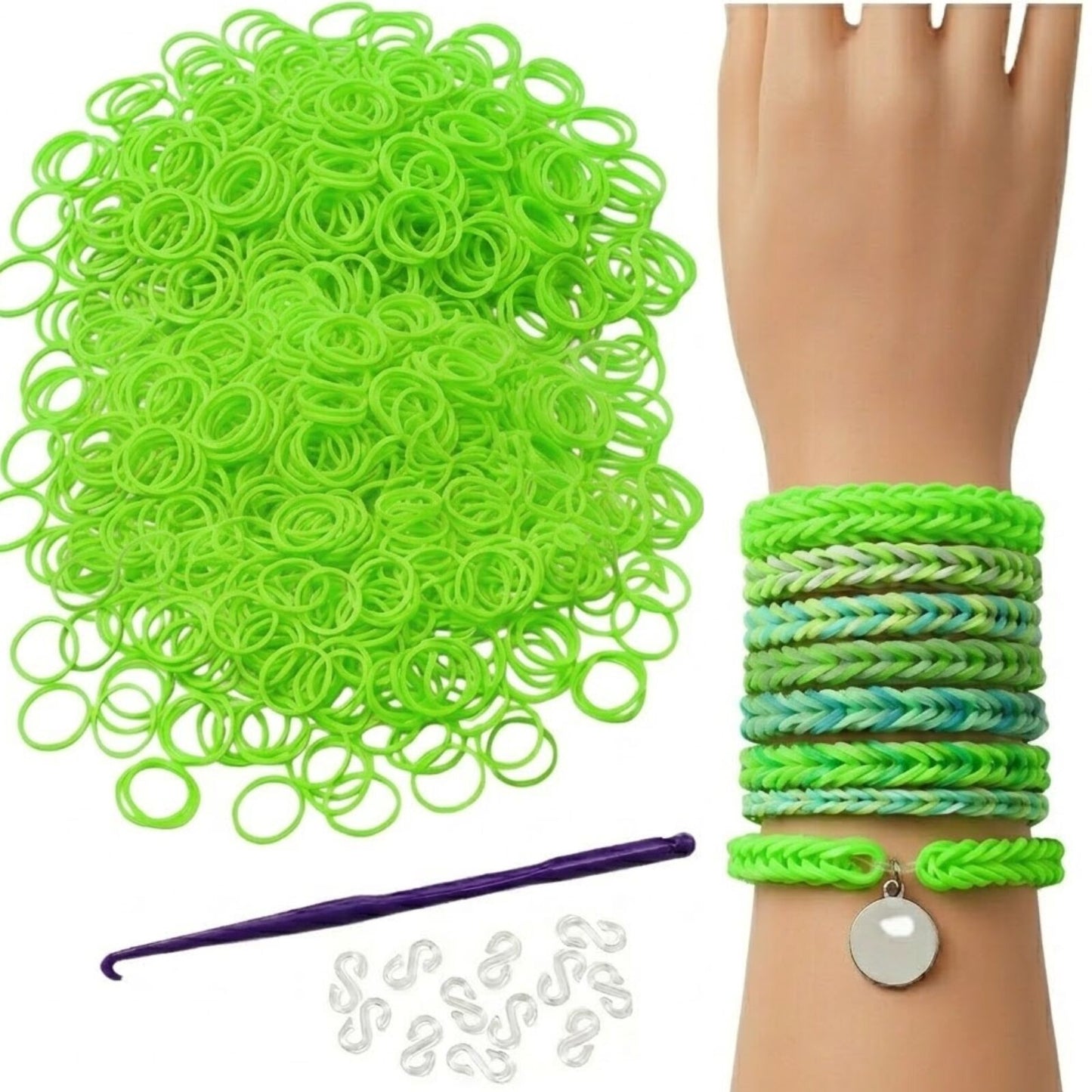 1200pcs Loom Bands Refill Kit Rubber DIY Bracelet Making Set - Plain Green