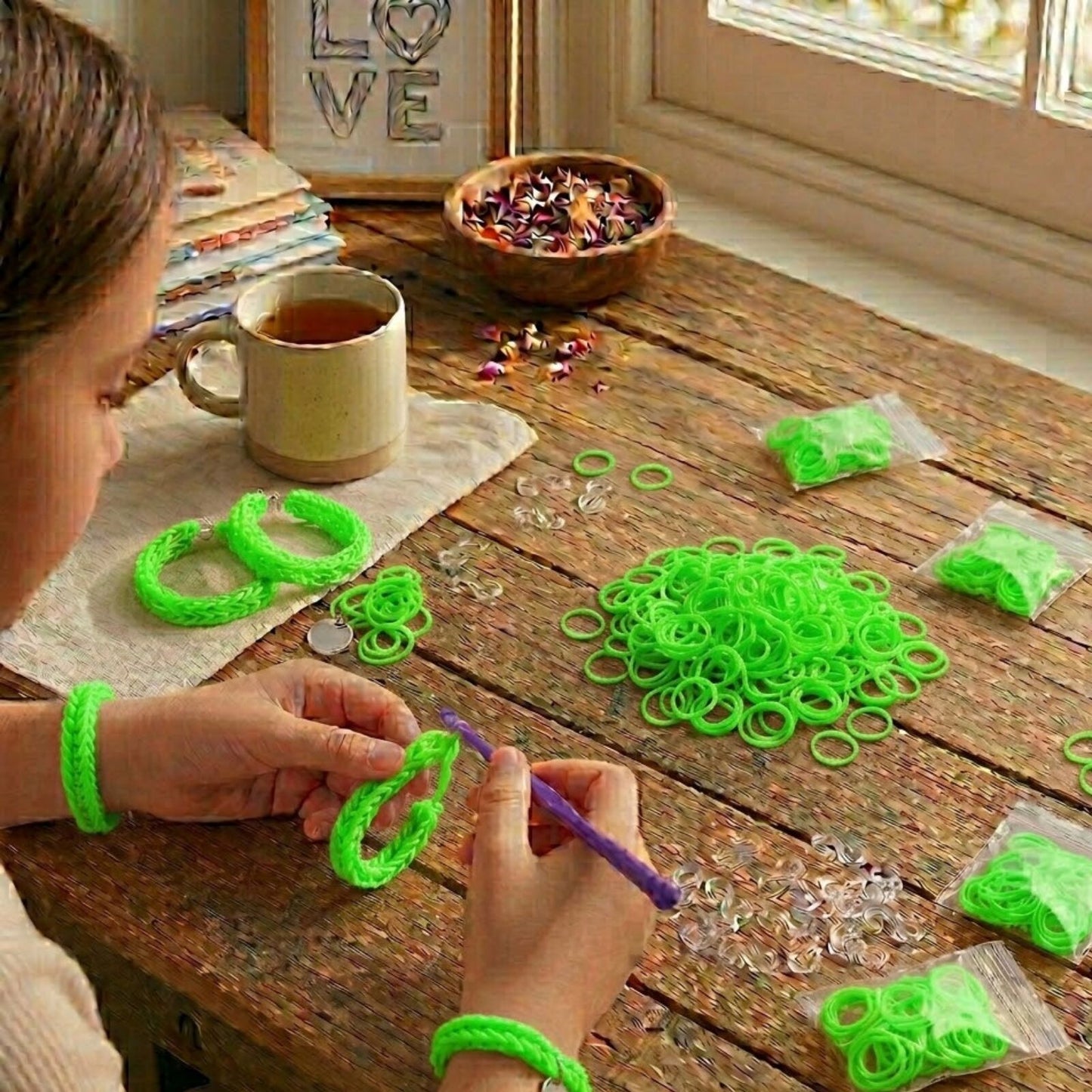 1200pcs Loom Bands Refill Kit Rubber DIY Bracelet Making Set - Plain Green