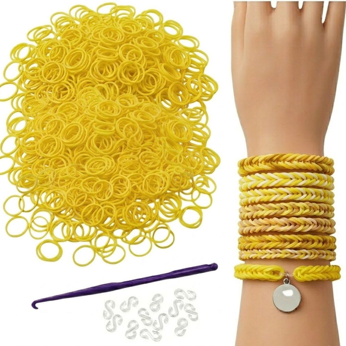 1200pcs Loom Bands Refill Kit Rubber DIY Bracelet Making Set - Plain Yellow