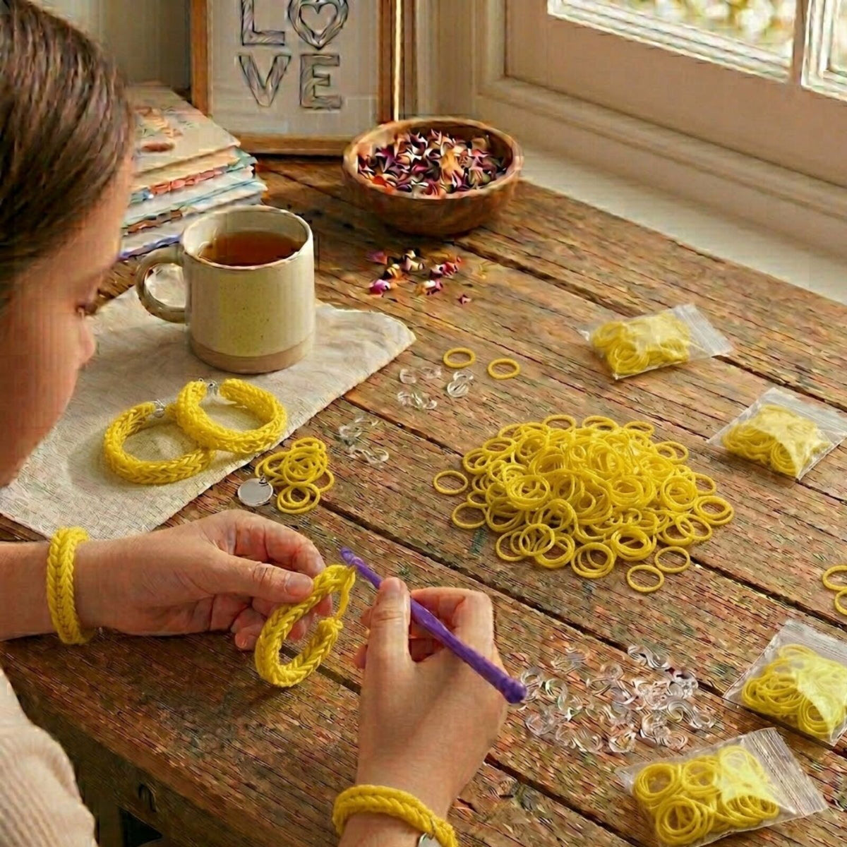 1200pcs Loom Bands Refill Kit Rubber DIY Bracelet Making Set - Plain Yellow