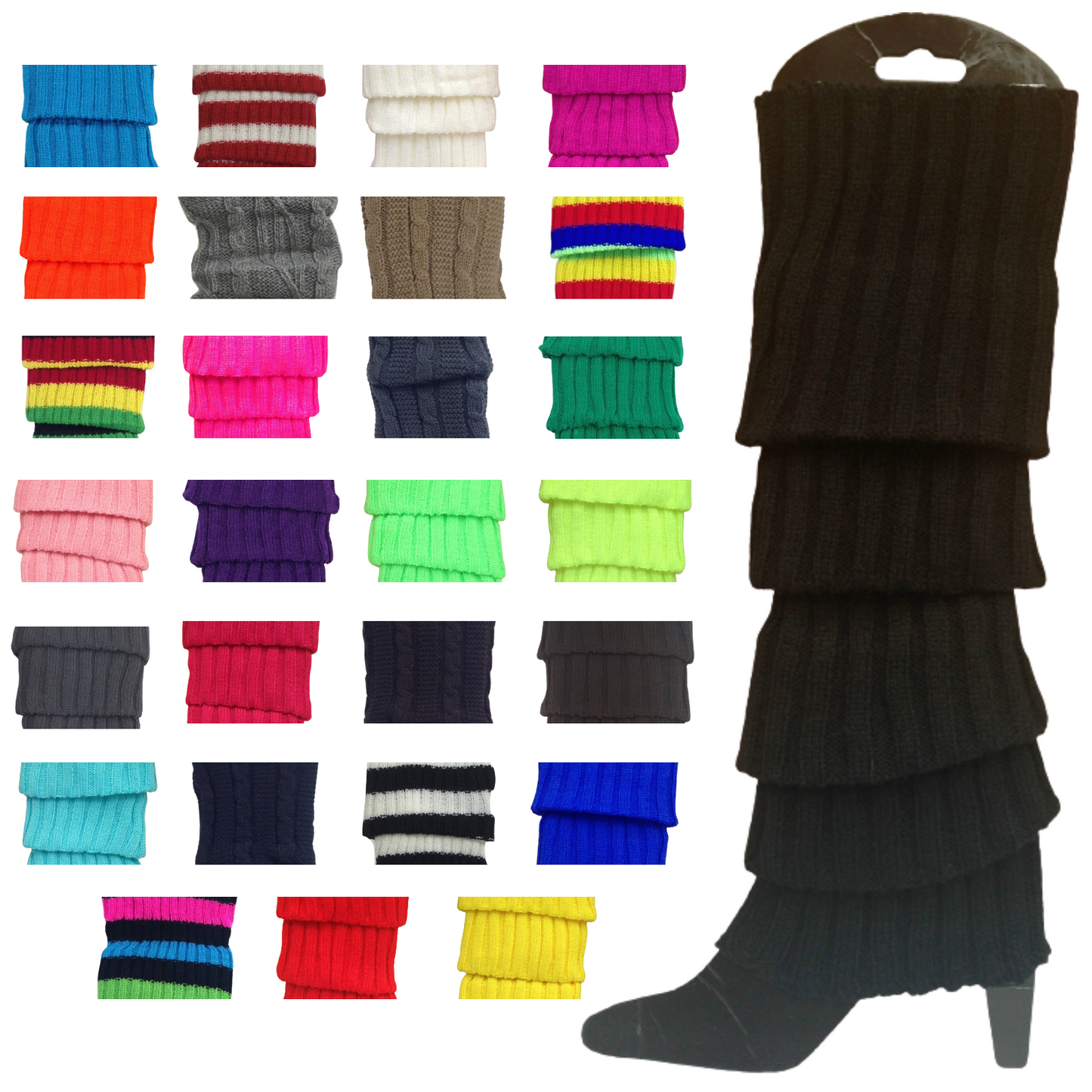 12x LEG WARMERS Knitted Womens Costume Neon Dance Party Knit 80s BULK - Assorted Pack-0