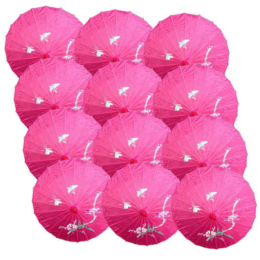12x PARASOL UMBRELLA Chinese Japanese Bamboo Flower Pattern 80cm Large BULK - Hot Pink