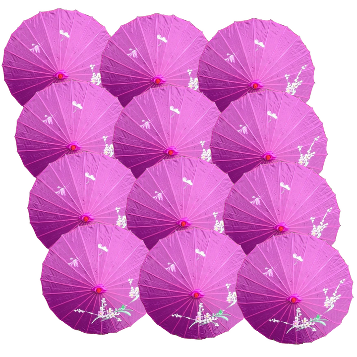 12x PARASOL UMBRELLA Chinese Japanese Bamboo Flower Pattern 80cm Large BULK - Purple