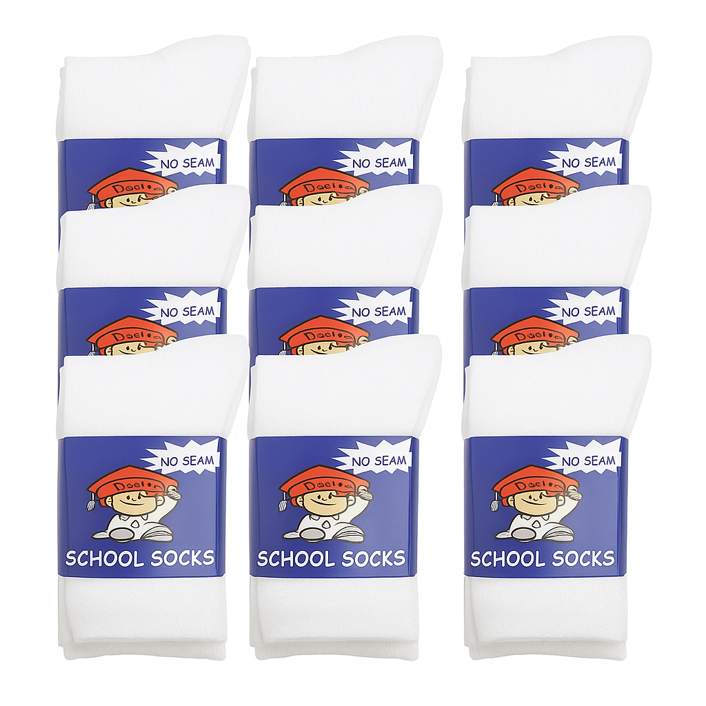 12x Pairs WHITE SCHOOL SOCKS Cotton Rich Girls Boys No Seam School Uniform BULK-1