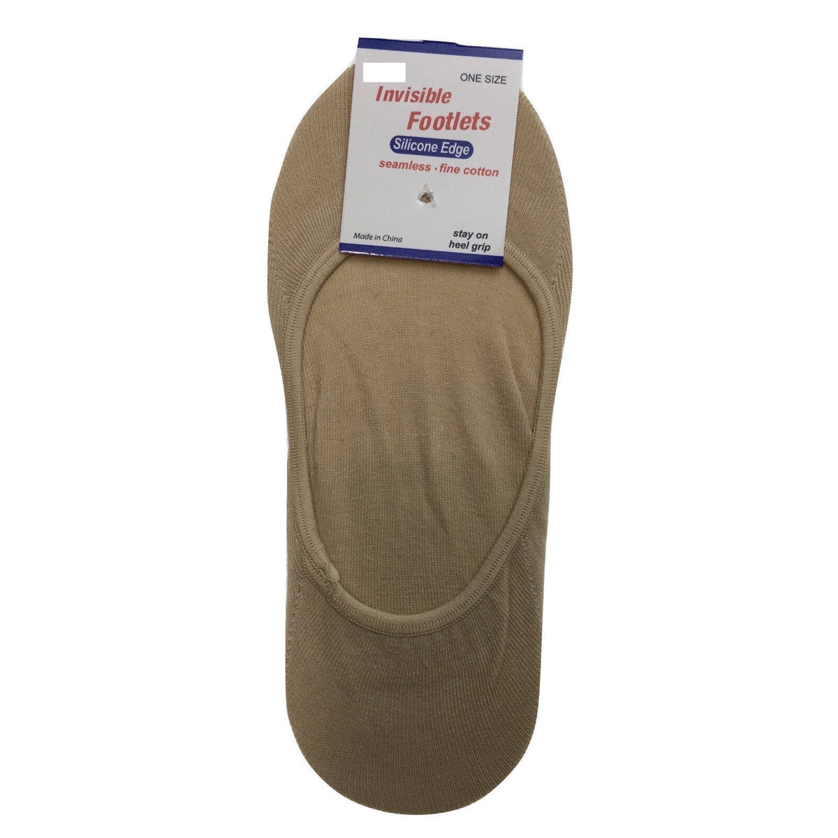 1x NO SHOW COTTON SOCKS Non Slip Heel Grip Low Cut Invisible Footlet Seamless - Beige