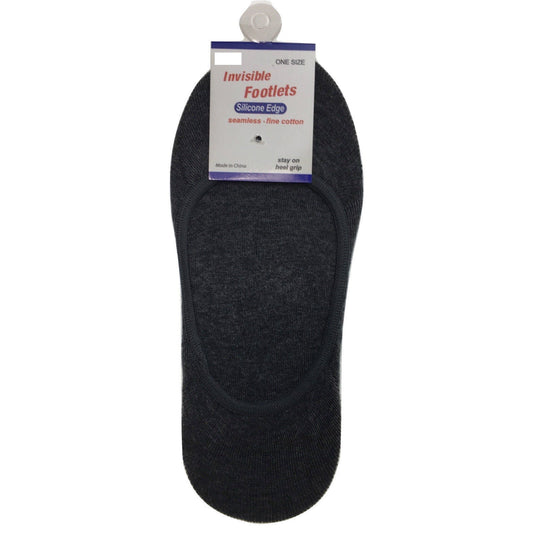 1x NO SHOW COTTON SOCKS Non Slip Heel Grip Low Cut Invisible Footlet Seamless - Charcoal