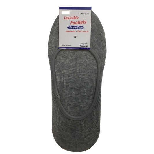 1x NO SHOW COTTON SOCKS Non Slip Heel Grip Low Cut Invisible Footlet Seamless - Grey