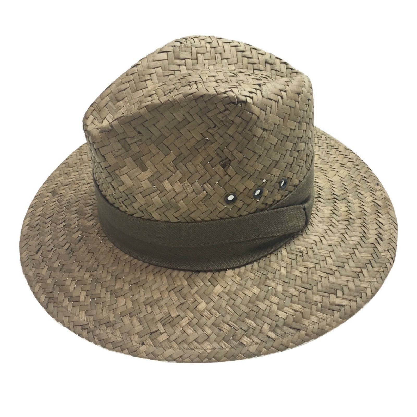 Natural BROAD WEAVE SEAGRASS SAFARI STRAW PANAMA HAT FEDORA Sun Summer Cap 2096-5