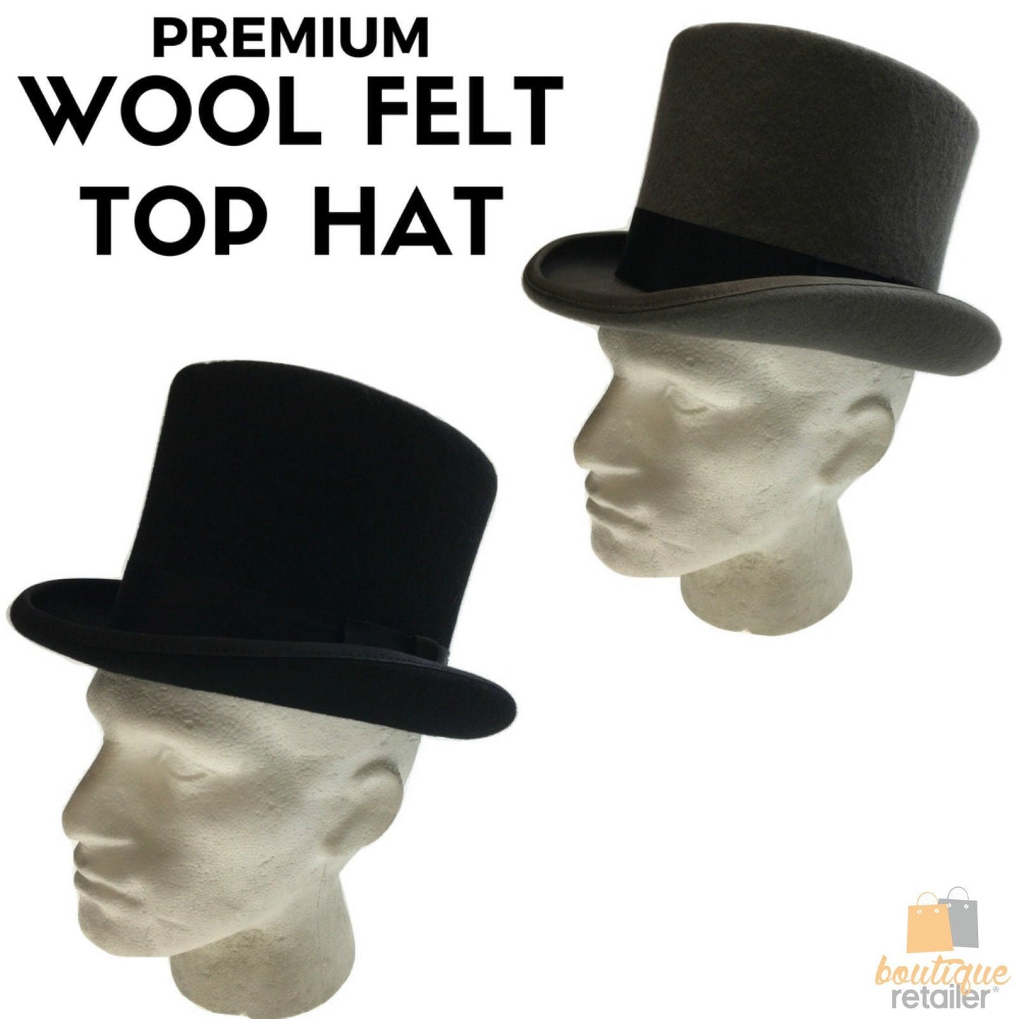 5.5" Premium Mad Hatter Top Hat 100% Australian Wool Felt Magician Tuxedo Cap-1