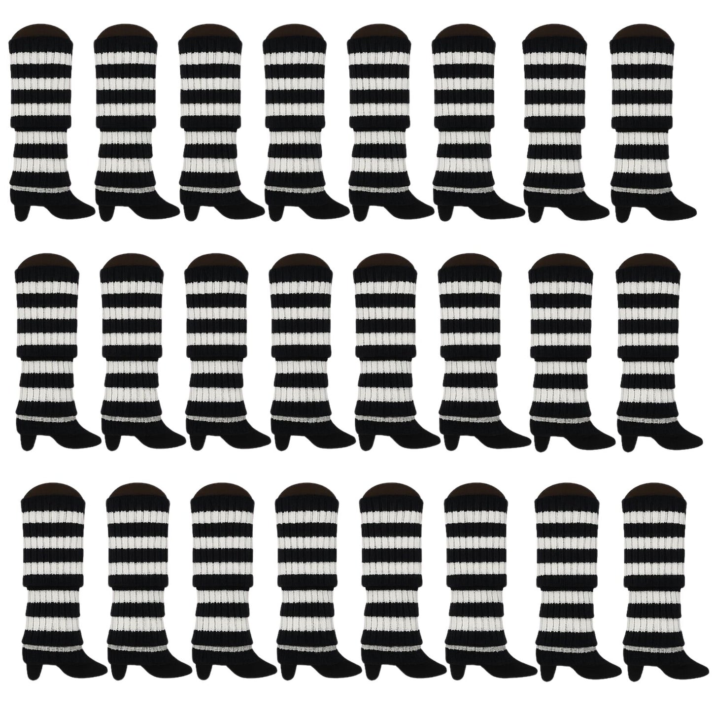 24x Womens Leg Warmers Disco Winter Knit Dance Party Crochet Legging Socks Costume - Black/White Stripe