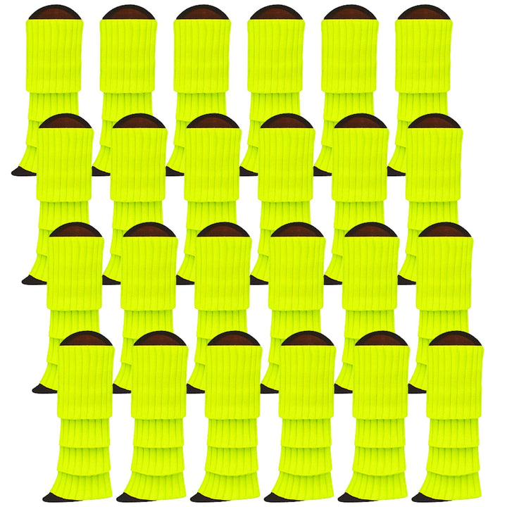 24x Womens Leg Warmers Disco Winter Knit Dance Party Crochet Legging Socks Costume - Fluro Yellow