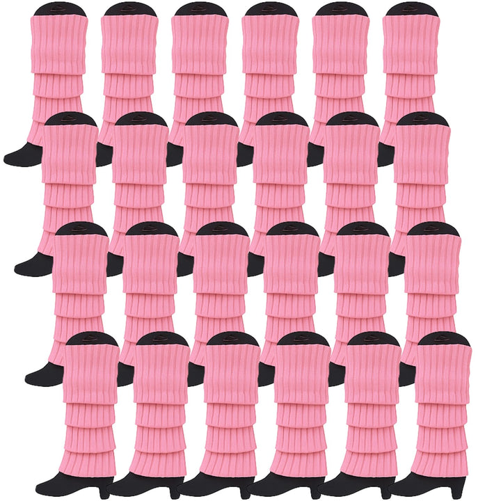 24x Womens Leg Warmers Disco Winter Knit Dance Party Crochet Legging Socks Costume - Light Pink
