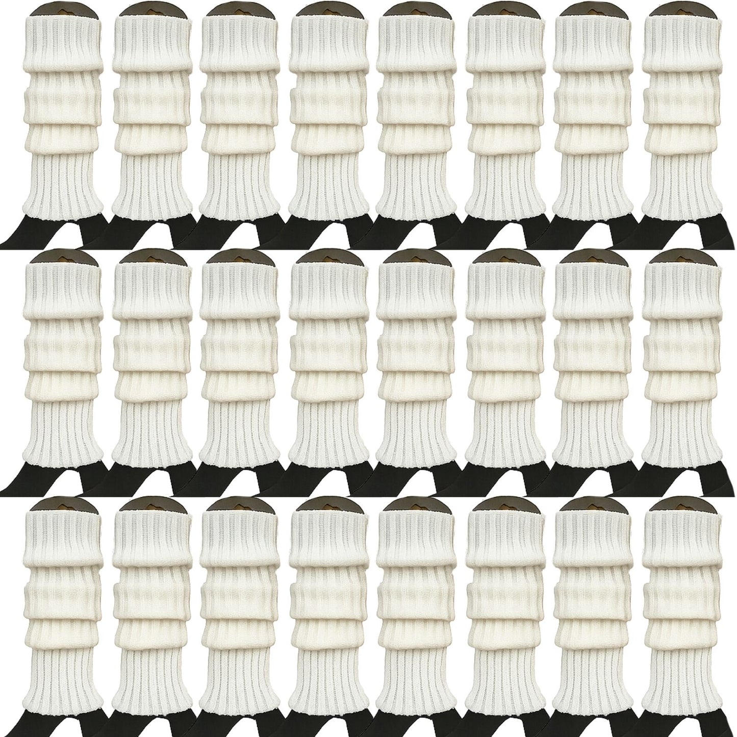 24x Womens Leg Warmers Disco Winter Knit Dance Party Crochet Legging Socks Costume - White