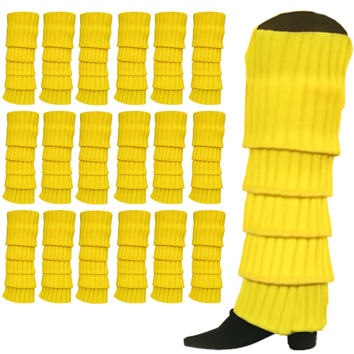 24x Womens Leg Warmers Disco Winter Knit Dance Party Crochet Legging Socks Costume - Yellow