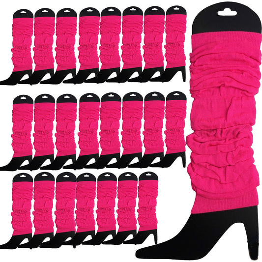24 LEG WARMERS Knitted Womens Neon Party Knit Ankle Fluro Dance Costume 80s BULK - Fluro Hot Pink-0