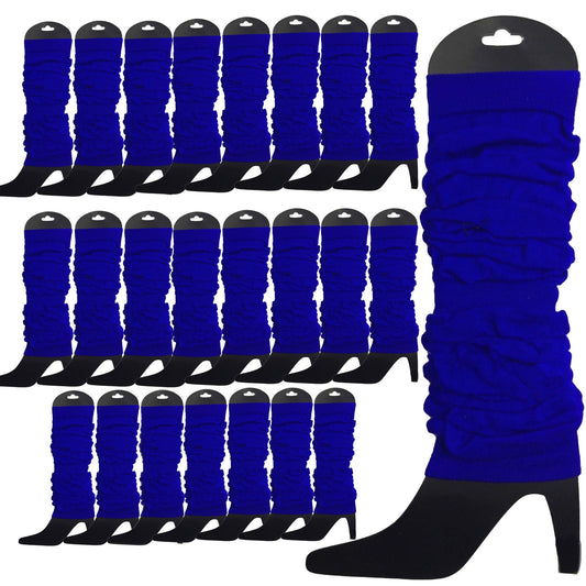 24 LEG WARMERS Knitted Womens Neon Party Knit Ankle Fluro Dance Costume 80s BULK - Royal Blue