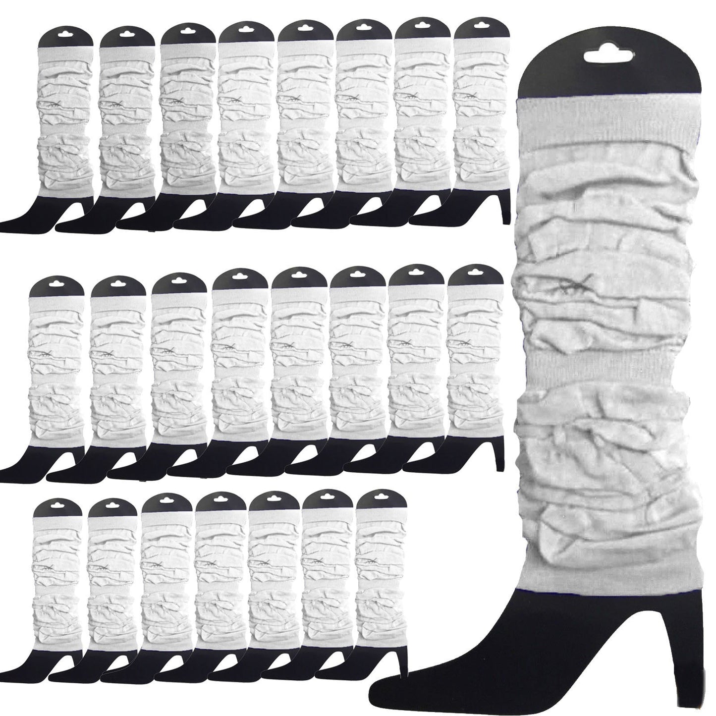24 LEG WARMERS Knitted Womens Neon Party Knit Ankle Fluro Dance Costume 80s BULK - White