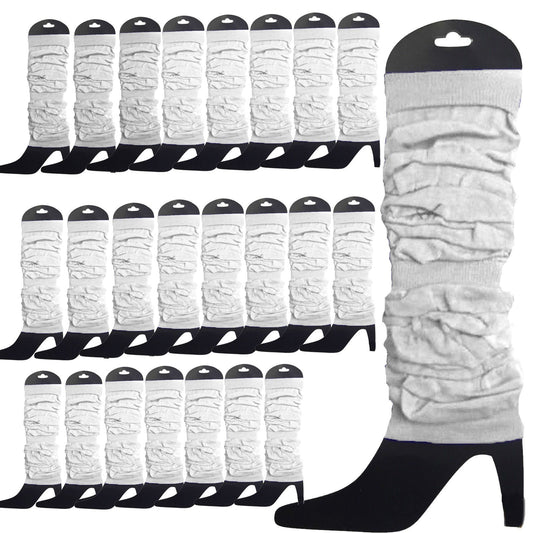 24 LEG WARMERS Knitted Womens Neon Party Knit Ankle Fluro Dance Costume 80s BULK - White