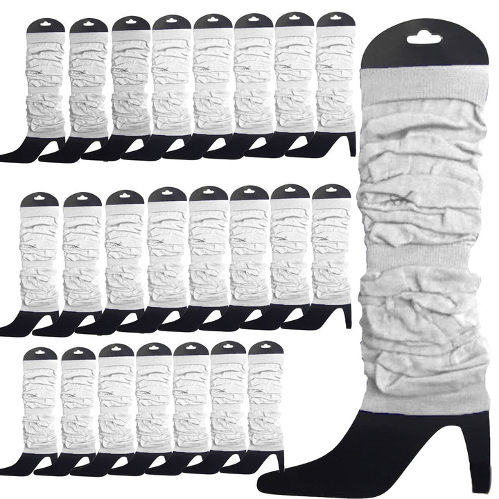 24 LEG WARMERS Knitted Womens Neon Party Knit Ankle Fluro Dance Costume 80s BULK - White