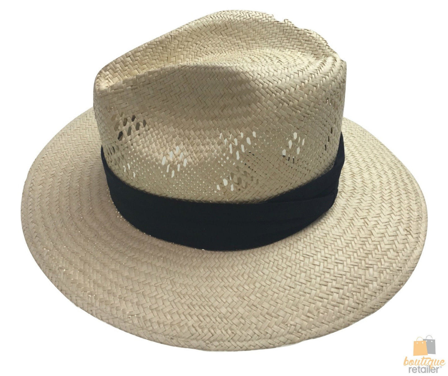 Natural VENTED PALM STRAW PANAMA HAT FEDORA Summer Trilby Sun Summer Cap 2848-5