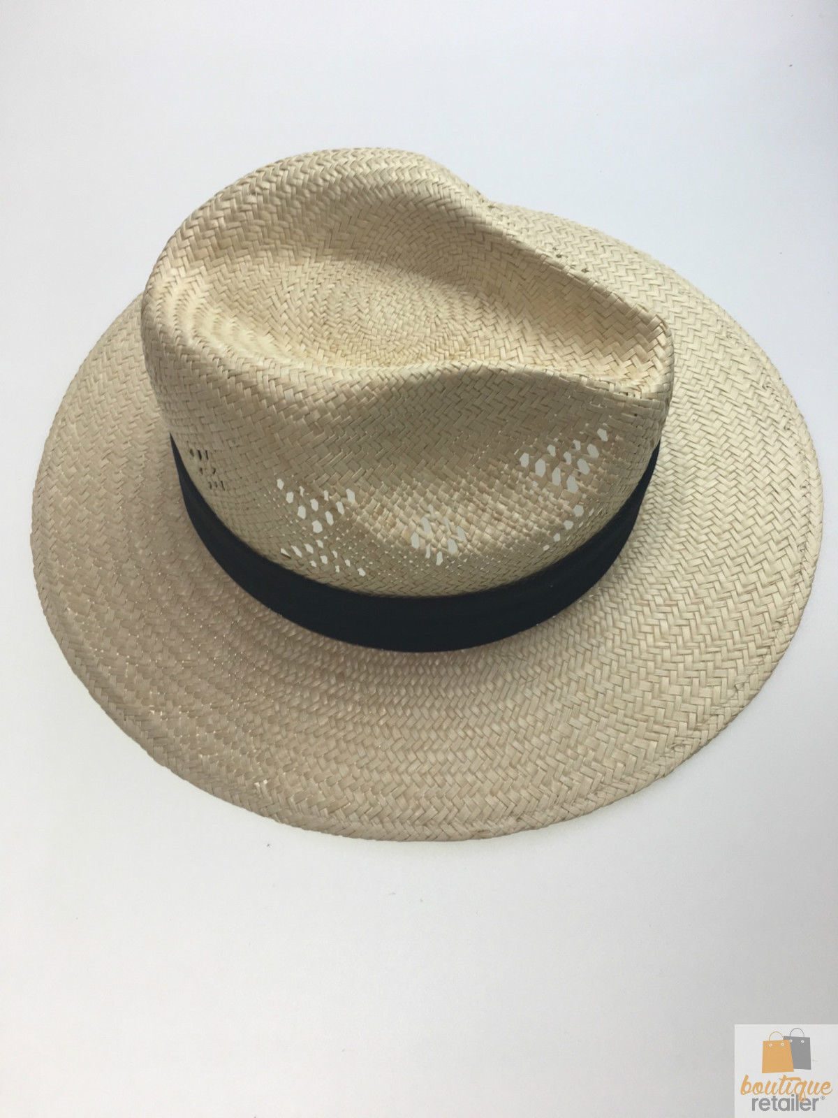 Natural VENTED PALM STRAW PANAMA HAT FEDORA Summer Trilby Sun Summer Cap 2848-2